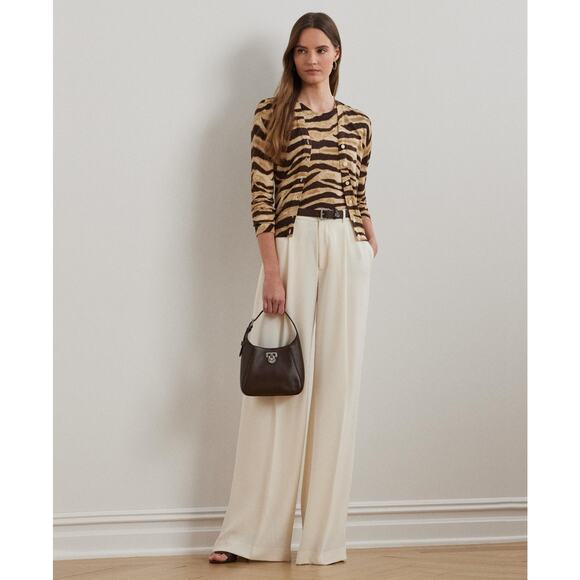 Lauren Ralph Lauren Women Zebra-Print Linen-Cotton Cardigan Brown Size XXL 1528 - Picture 4 of 4